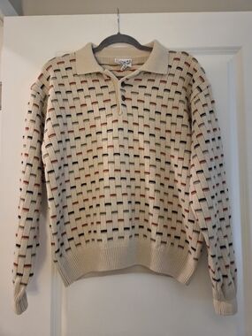 Vintage Irvine Park Knit Polo Sweater S/M Cream Rust Navy